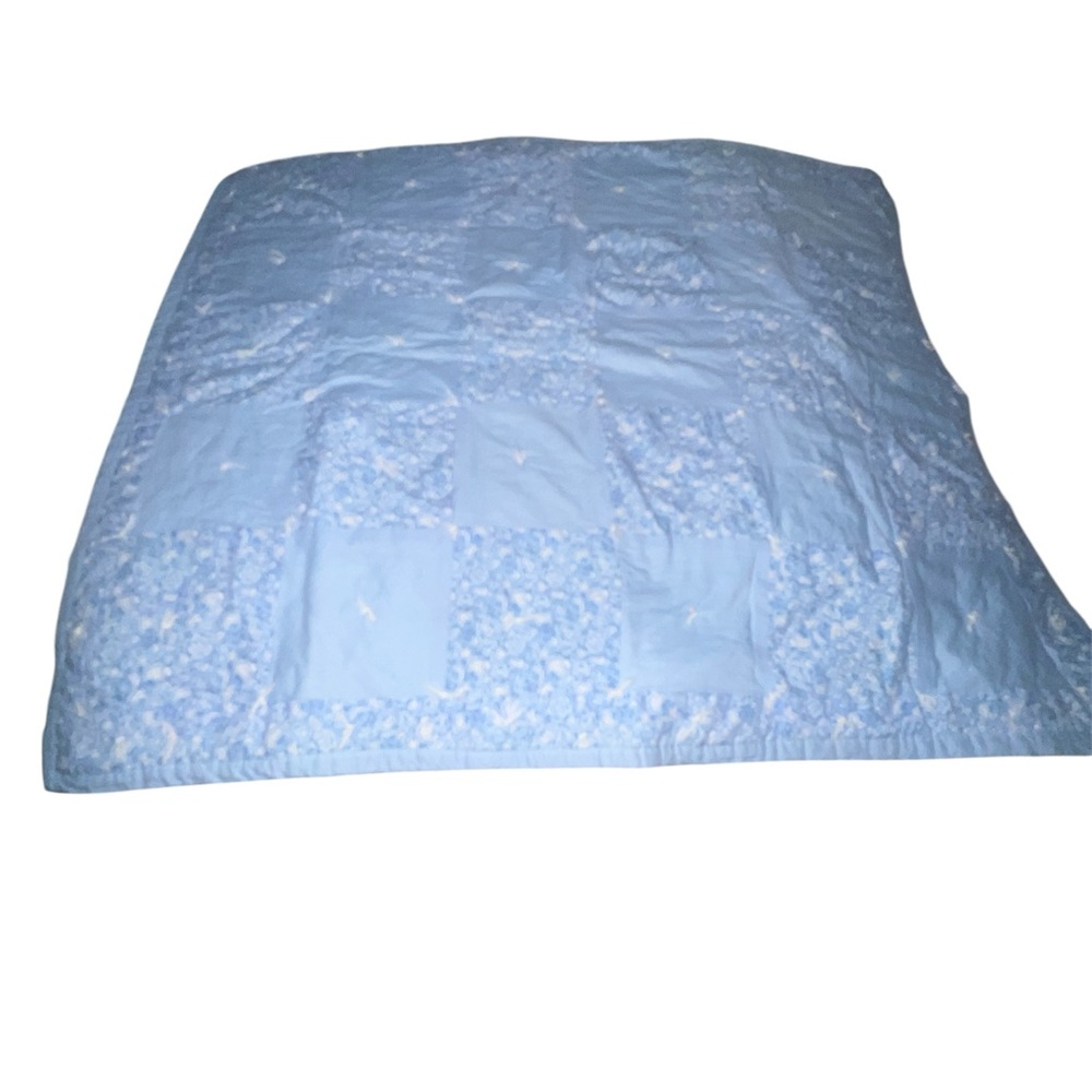 Elegant Sky Blue Patchwork Baby Quilt